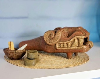 Quetzalcóatl Copal Burner – Handmade Ancestral Clay Incense Bowl & Palo Santo Holder | Mexican Spiritual Decor Power Animal Gift