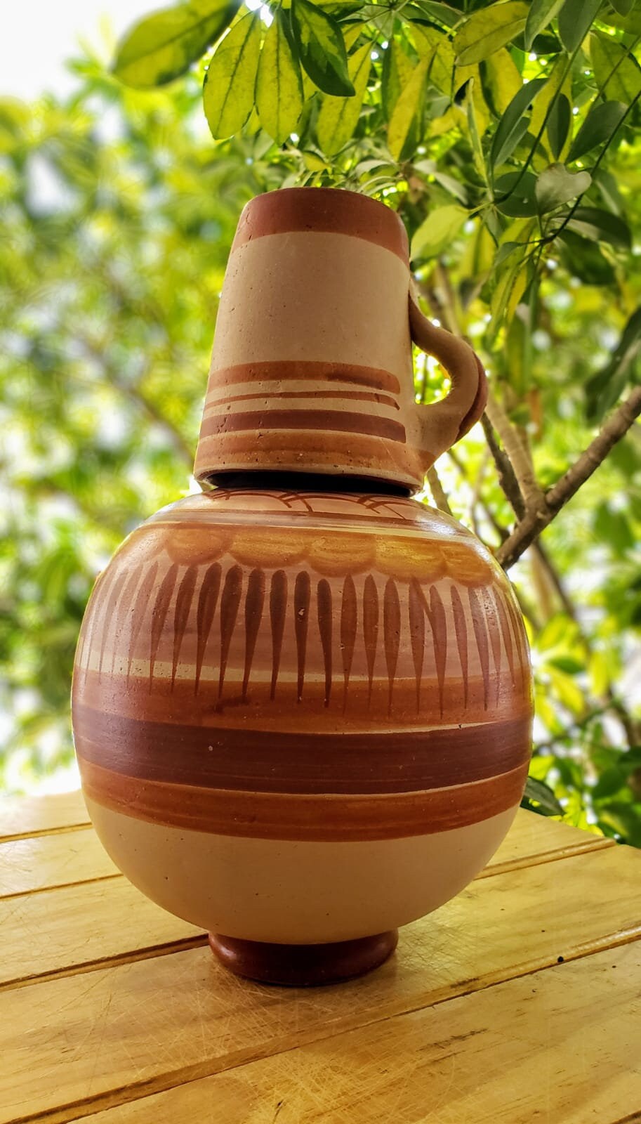 Beautifully Hand Painted Mexican Folk Art Large Clay Water Jug