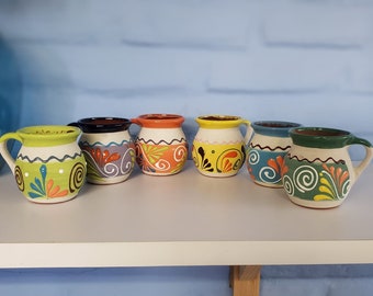 Taza de Barro, taza ponche, tazas coloridas, taza café, taza chocolate caliente,Cantaritos Mexicanos, Tazas de Arcilla Natural de