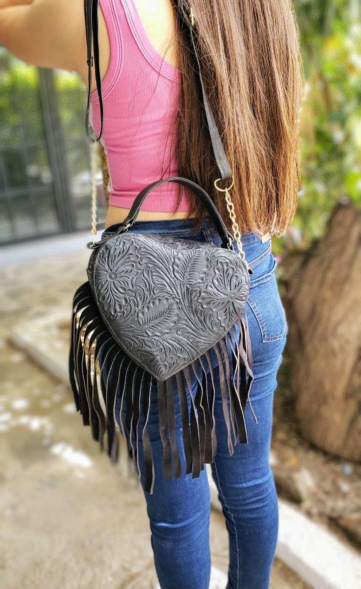 Heart shaped Crossbody Leather Bag handmade Bag mexican Bag artisanal Bag heart shaped Leather Bag mexican Leather Bag black Etsy