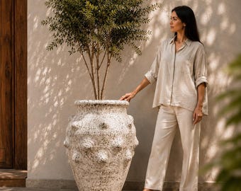 Grande fioriera in terracotta fatta a mano, alta 79 cm | Vaso rustico extra large in terracotta | Fioriera di lusso per interni ed esterni | Vaso da giardino di grande impatto