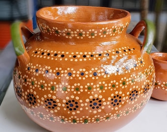 Large 5-liter clay bean ball pot, classic, rustic, handmade in Mexico, terracotta, 5 liters