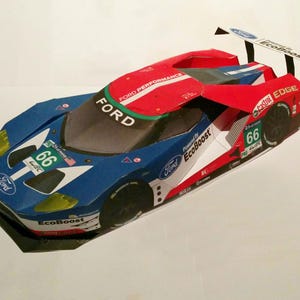 Kit de PaperCraft: Ford GT Le Mans, modelo de papel 3D, kit de manualidades, planos en PDF para imprimir y plantilla de manualidades de papel para bricolaje, decoración de rompecabezas