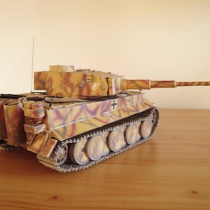 Kit de PaperCraft: camuflaje de tanque Tiger I, modelo de papel 3D, kit de manualidades, planos en PDF para imprimir, cortar y plantillas de manualidades de papel para bricolaje, decoración de rompecabezas y pasatiempos.
