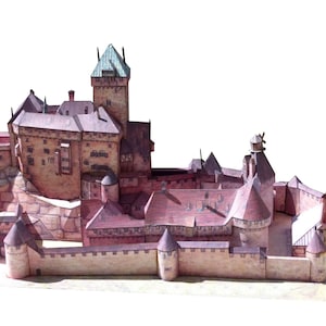 Kit de PaperCraft del Castillo de Haut-Koenigsbourg, Francia. Kit de manualidades con modelos de papel 3D. Planos en PDF para crear plantillas de manualidades de papel para decorar con rompecabezas.