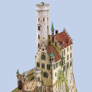 PaperCraft-kit Lichtenstein Kasteel Baden-Württemberg 3D-papieren model maken pdf-plannen DIY-sjabloon