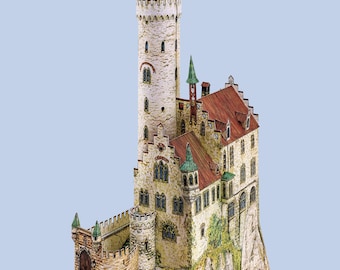 PaperCraft Bausatz Schloss Lichtenstein Baden-Württemberg 3D Papiermodell Basteln PDF Vorlage DIY