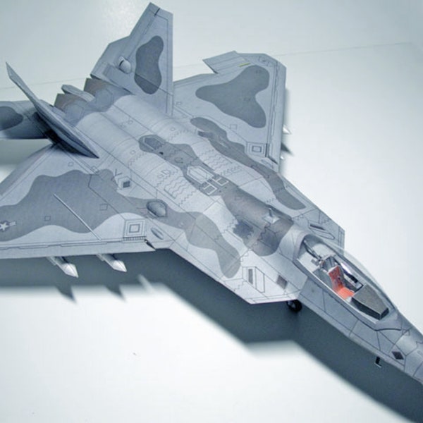 PaperCraft kit F-22 Raptor airplane 3d paper model crafting kit PDF plans to print cut & glue DIY paper craft template hobby puzzle decor