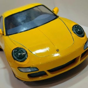 PaperCraft-kit Porsche 911 GT3 auto 3D-bouwpakket voor papieren modellen pdf-plannen om af te drukken en doe-het-zelf papieren knutselsjabloon voor hobby puzzeldecor
