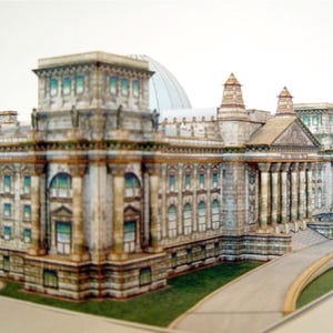 Kit de PaperCraft: Arquitectura del Reichstag de Berlín, kit de manualidades con modelos de papel 3D, planos en PDF para imprimir y plantilla de manualidades de papel para bricolaje, decoración de rompecabezas y pasatiempos.