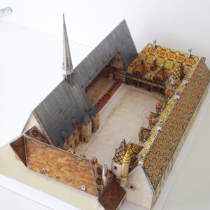 Kit de manualidades de papel en 3D de Hospices de Beaune, Francia, planos en PDF para imprimir y cortar, plantillas de manualidades de papel para decoración de rompecabezas