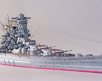 Yamato Japanese Battleship, 3d Paper Model Kit. PDF file with plans to print, cut and glue yourself. DIY papercraft puzzle.