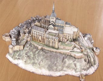 PaperCraft kit Mont Saint Michel France 3d paper model crafting PDF plans DIY template