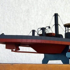 Kit de PaperCraft: USS Monitor, buque de guerra blindado de la Armada de EE. UU., modelo de papel 3D, kit de manualidades, planos en PDF para imprimir y plantilla de manualidades de papel para bricolaje, decoración de pasatiempos.