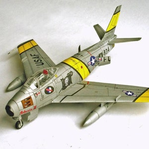 Kit de PaperCraft, avión F-86 Saber, modelo de papel 3D, kit de manualidades, planos en PDF para imprimir, cortar y pegar, plantilla de manualidades de papel para bricolaje, pasatiempo, rompecabezas, decoración