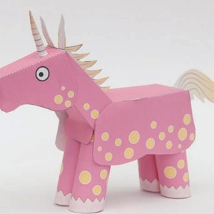 Kit de manualidades con papel 3D de unicornio, planos en PDF para imprimir, cortar y pegar, plantilla de manualidades de papel para bricolaje, para decoración de rompecabezas y pasatiempos