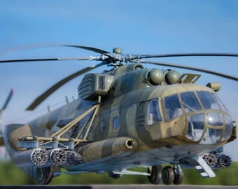 PaperCraft kit Mi-8 Hip soviet transport Helicopter 3d paper model crafting kit PDF plans to print & DIY paper craft template