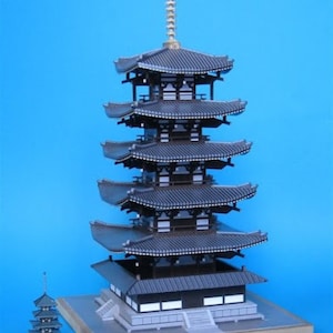 Kit de PaperCraft Pagoda del templo Horyuji en Nara, Japón, kit de manualidades con modelos de papel 3D, planos en PDF para hacer manualidades de papel para decoración de rompecabezas
