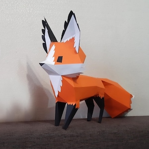 Kit de PaperCraft: Zorro, animal, modelo de papel 3D, kit de manualidades, PDF, líneas vectoriales, planos para imprimir, cortar y pegar, plantilla de manualidades de papel DIY, pasatiempo, rompecabezas, decoración