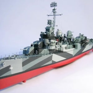 Kit de PaperCraft USS Leutz, destructor Fletcher de la Segunda Guerra Mundial, modelo de papel 3D, kit de manualidades, planos en PDF para hacer manualidades de papel para bricolaje, decoración de rompecabezas