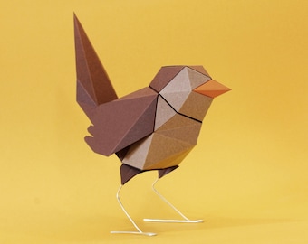 PaperCraft kit Wren Bird 3d paper model crafting kit PDF vector lines plans to print & DIY