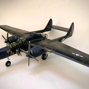 Kit de PaperCraft: avión P-61 Black Widow, modelo de papel 3D, kit de manualidades, planos en PDF, plantilla de manualidades de papel para bricolaje, pasatiempo, rompecabezas, decoración