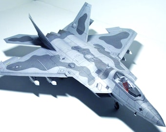Zestaw PaperCraft Samolot F-22 Raptor 3d papierowy model do tworzenia planów PDF do drukowania, wycinania i klejenia DIY szablon papierowy hobby puzzle wystrój
