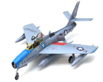 PaperCraft kit F-84F Thunderstreak airplane 3d paper model crafting kit PDF plans to print, cut, DIY paper craft template hobby puzzle decor