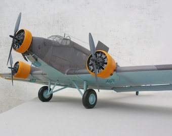 Kit PaperCraft Ju 52 Junkers avión modelo 3D de papel kit de manualidades planos PDF plantilla de manualidades de papel DIY hobby puzzle regalo