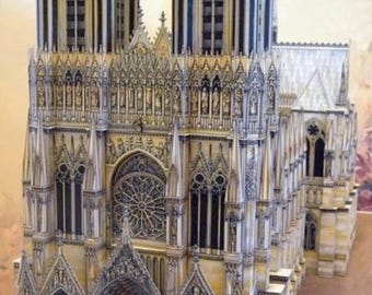 PaperCraft kit Reims Cathedral 3d paper model crafting kit PDF plans to print cut & glue DIY paper craft template for hobby puzzle decor