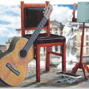 Kit de PaperCraft: Kit de creación de modelos de papel 3D en miniatura con configuración de guitarra, planos en PDF con texturas de colores para crear plantillas de manualidades de papel para un pasatiempo divertido.