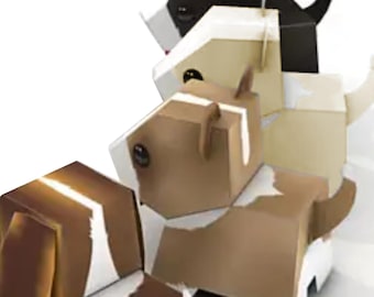 PaperCraft kit Puppies 3d paper model crafting kit PDF plans to print cut & glue DIY paper craft template for hobby puzzle decor