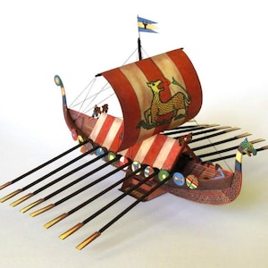 Kit de PaperCraft Drakkar Longboat, modelo de papel 3D, kit de manualidades, planos en PDF para imprimir, cortar y pegar, plantilla de manualidades de papel para bricolaje, para pasatiempos, rompecabezas, decoración