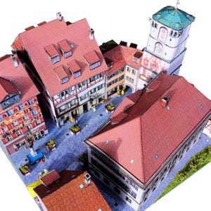 PaperCraft kit City Wangen im Allgau Germany 3d paper model crafting kit PDF plans to print& DIY paper craft template for hobby puzzle decor