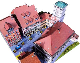 PaperCraft Bausatz Stadt Wangen im Allgäu Deutschland 3D Papiermodell Bastelpackung PDF Pläne zum Ausdrucken & DIY Papiermodell für Hobby Puzzle Dekor