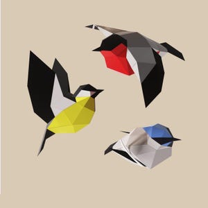 Kit de manualidades de papel, pájaros, arrendajo azul, ampelis, camachuelo, kit de manualidades de modelos de papel en 3D, planos de líneas vectoriales en PDF para imprimir y plantilla de manualidades de papel para bricolaje, decoración