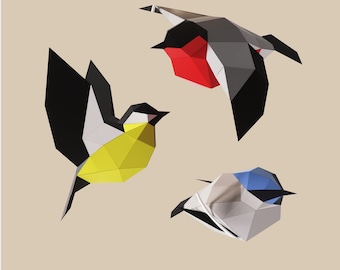 PaperCraft kit Birds Bluejay Waxwing Bullfinch 3d paper model crafting kit PDF vector lines plans to print &DIY paper craft template decor