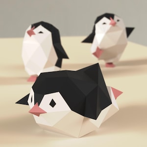Kit di carta per lavoretti, pinguini, modello di carta 3D, kit di creazione PDF, linee vettoriali, progetti da stampare, tagliare e incollare, modello di carta fai da te, hobby, puzzle, decorazioni
