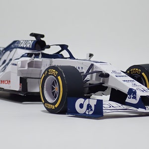 Kit de manualidades con papel 3D del coche de carreras F1 Alpha Tauri, planos en PDF para hacer tú mismo una plantilla de manualidades de papel para decorar con rompecabezas
