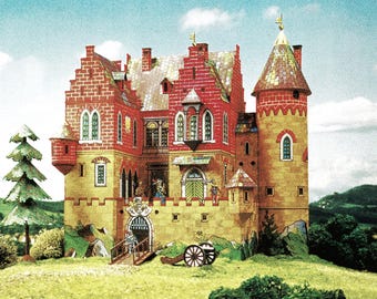 PaperCraft Ritterburg Spielhaus 3D-Papiermodellbau farbiges strukturiertes PDF-Pläne DIY Papiermodell für Hobby-Puzzle-Dekor