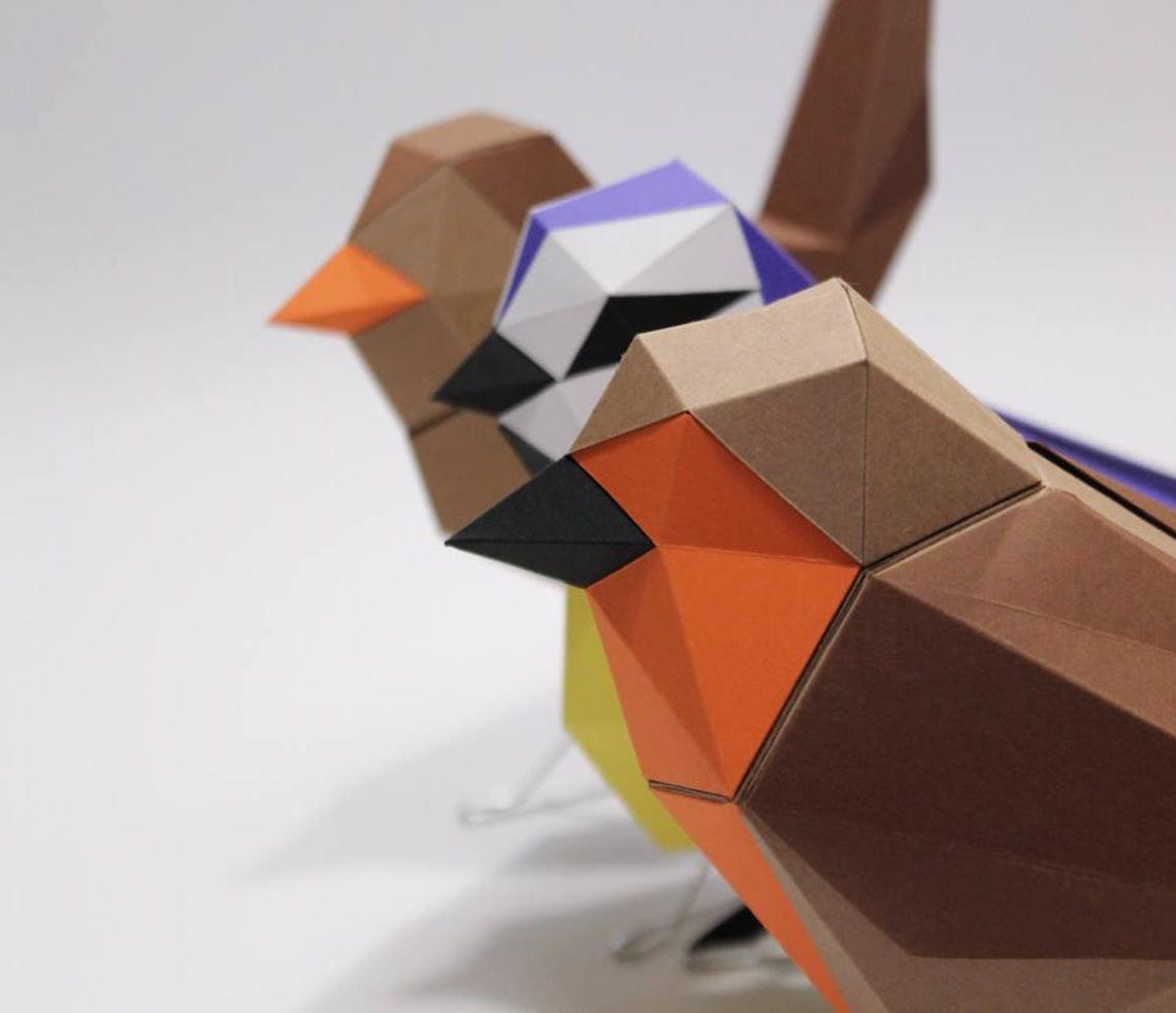Papercraft Kit Wren Bird 3d Paper Model Crafting Kit PDF Vector Lines ...