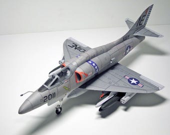 PaperCraft kit McDonnell Douglas A-4 Skyhawk plane 3d paper model crafting kit PDF plans to print cut & DIY paper craft template hobby decor