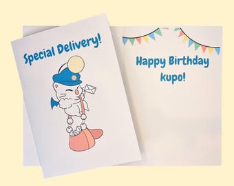 Moogle Birthday Card - Gift for Gamers, Mog's Special Delivery