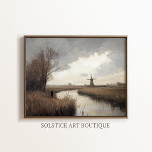Muted Tonal Countryside River Landscape Vintage Painting | Warm Tones | PRINTABLE Digital Wall Art