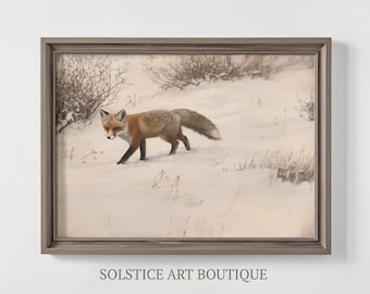 Vintage Winter Poster | Urlaub Print | Schneelandschaft Fuchs | Printable Neutrale Weihnachten | Vintage Urlaub Print