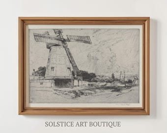 Vintage Windmill Sketch | Antique Drawing Of Windmill Print | Cottage Print Download | Solstice Art Boutique