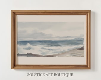 Vintage Neutral Seascape Painting | Soft Coastal Landscape | Summer | Solstice Art Boutique