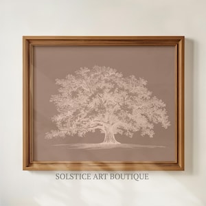Esboço de Carvalho Vintage | Desenho Botânico Neutro | Gravuras de Árvores | Desenho Vintage para Imprimir | Solstice Art Boutique