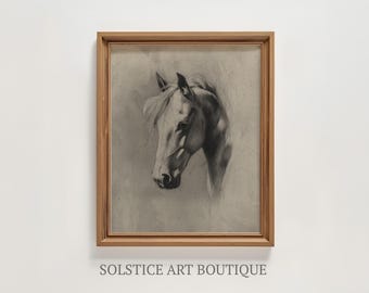Vintage Horse Drawing | Antique Horse Pencil Sketch | Cottagecore Muted Art Print | Downloadable Print | Solstice Art Boutique