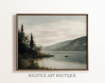 Muted Tonal Countryside Lake Landscape Vintage Painting | Warm Tones | PRINTABLE Digital Wall Art